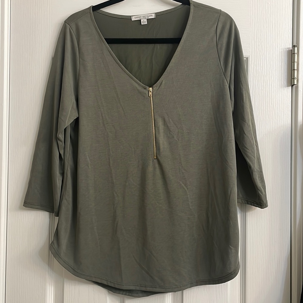 Green envelope Olive green blouse size Large